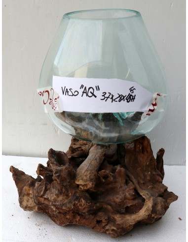 Vaso Indonesiano radice di legno e vetro...