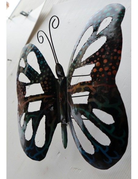 Farfalla decorativa in metallo dipinto sfruttabile come applique multicolor cm 30
