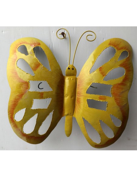Farfalla decorativa in metallo dipinto sfruttabile come applique gialla cm 30