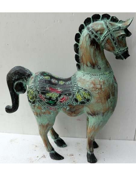 Cavallo imperiale in legno creato a mano cm 40x14x53h verde acqua decapato unicorno