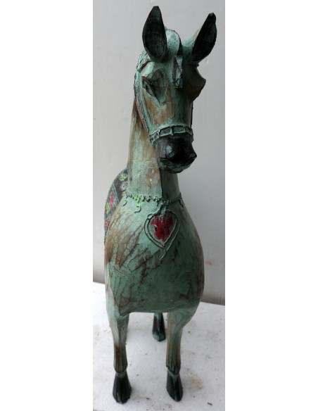 Cavallo imperiale in legno creato a mano cm 40x14x53h verde acqua decapato unicorno