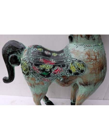 Cavallo imperiale in legno creato a mano cm 40x14x53h verde acqua decapato unicorno