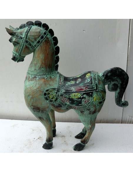 Cavallo imperiale in legno creato a mano cm 40x14x53h verde acqua decapato unicorno