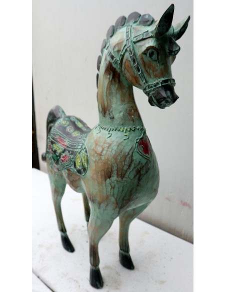 Cavallo imperiale in legno creato a mano cm 40x14x53h verde acqua decapato unicorno