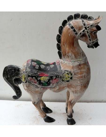 Cavallo imperiale in legno creato a mano cm 40x14x53h bianco decapato unicorno
