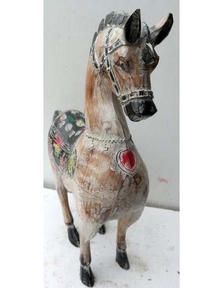 Cavallo imperiale in legno creato a mano cm 40x14x53h bianco decapato unicorno