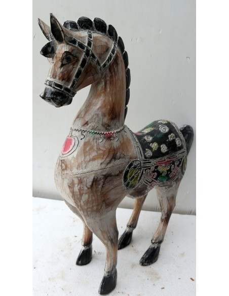 Cavallo imperiale in legno creato a mano cm 40x14x53h bianco decapato unicorno