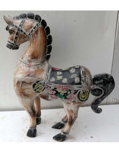 Cavallo imperiale in legno creato a mano cm 40x14x53h bianco decapato unicorno