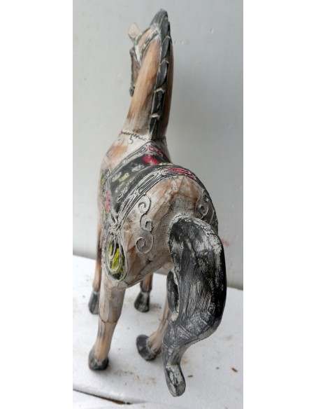 Cavallo imperiale in legno creato a mano cm 40x14x53h bianco decapato unicorno