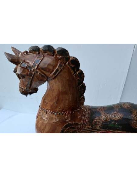 Cavallo imperiale in legno creato a mano cm 34x13x43h marrone unicorno