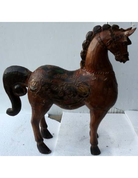 Cavallo imperiale in legno creato a mano cm 34x13x43h marrone unicorno
