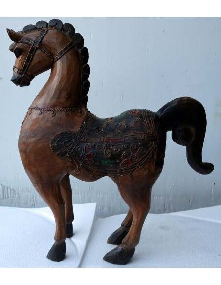 Cavallo imperiale in legno creato a mano cm 40x14x53h marrone invecchiato unicorno
