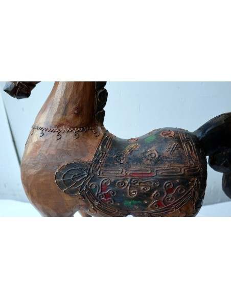 Cavallo imperiale in legno creato a mano cm 40x14x53h marrone invecchiato unicorno