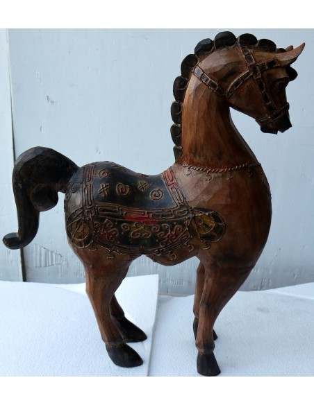 Cavallo imperiale in legno creato a mano cm 40x14x53h marrone invecchiato unicorno