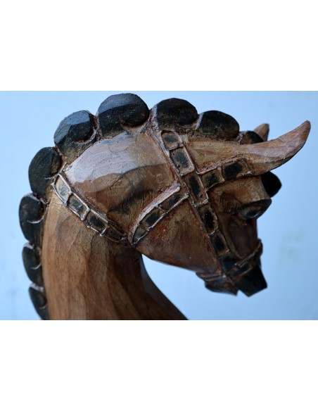 Cavallo imperiale in legno creato a mano cm 40x14x53h marrone invecchiato unicorno
