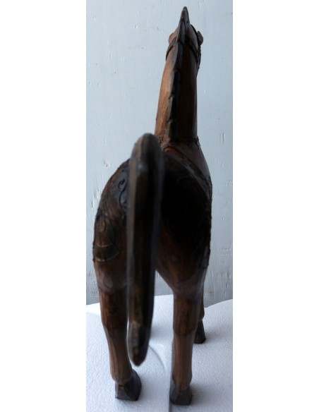 Cavallo imperiale in legno creato a mano cm 40x14x53h marrone invecchiato unicorno