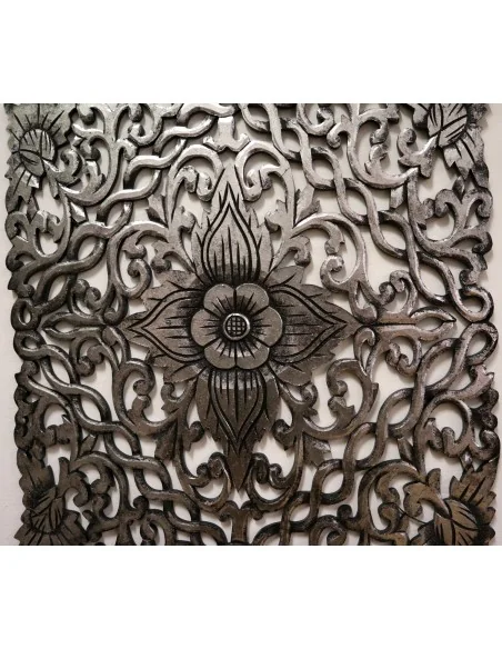 Pannello floreale in legno mdf traforato a mano cm 60x60 argento anticato quadro dipinto 2