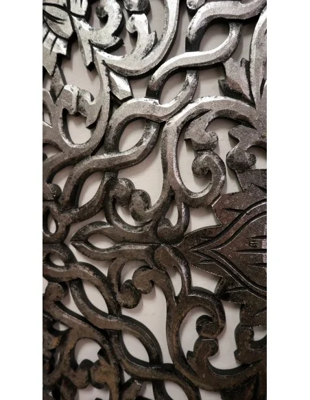 Pannello floreale in legno mdf traforato a mano cm 60x60 argento anticato quadro dipinto 2