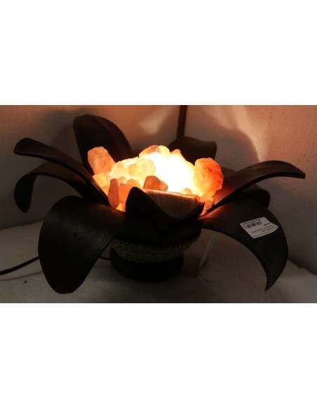 Lampada di sale irripetibile creata in con foglia di cocco a "margherita" nera nero