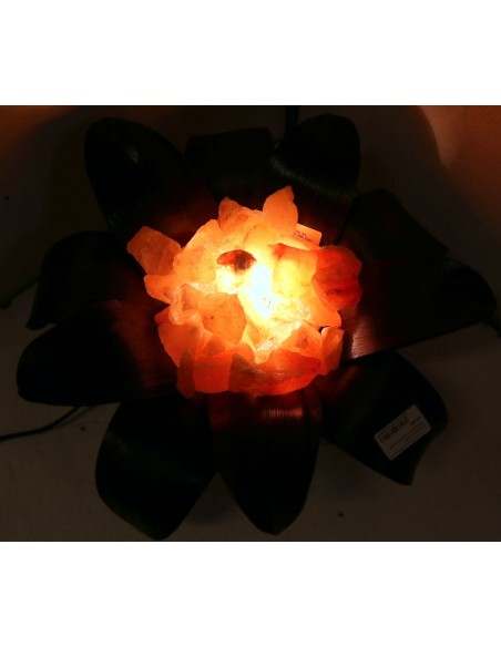 Lampada di sale irripetibile creata in con foglia di cocco a "margherita" nera nero