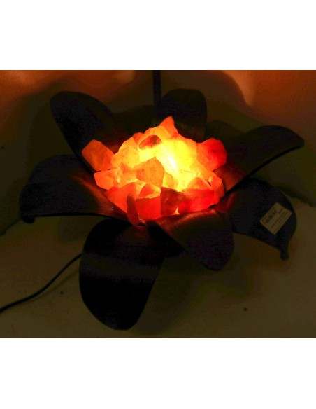 Lampada di sale irripetibile creata in con foglia di cocco a "margherita" nera nero