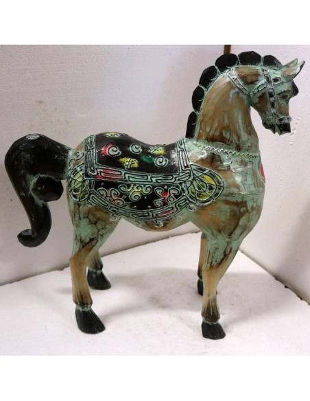 Cavallo imperiale in legno creato a mano cm 34x13x43h verde decapato unicorno