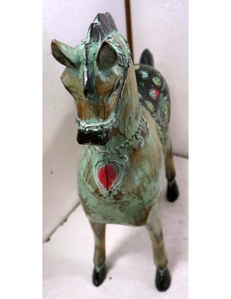 Cavallo imperiale in legno creato a mano cm 34x13x43h verde decapato unicorno