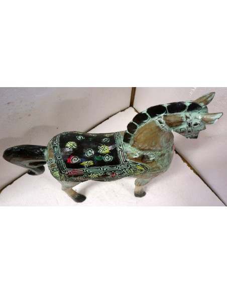Cavallo imperiale in legno creato a mano cm 34x13x43h verde decapato unicorno
