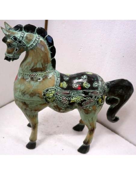 Cavallo imperiale in legno creato a mano cm 34x13x43h verde decapato unicorno