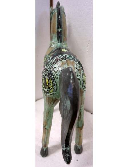 Cavallo imperiale in legno creato a mano cm 34x13x43h verde decapato unicorno