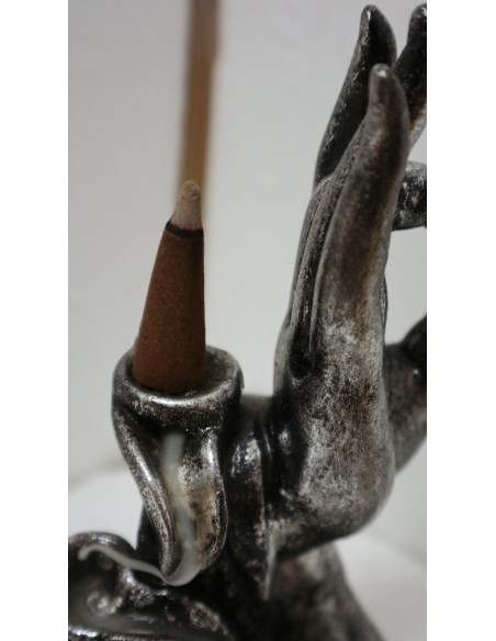 Fontana di fumo in resina mani di Buddha cm 17x7x20h argento Ayurvedic