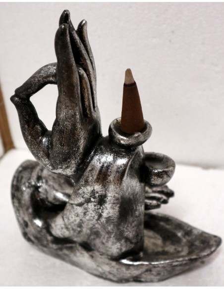 Fontana di fumo in resina mani di Buddha cm 17x7x20h argento Ayurvedic
