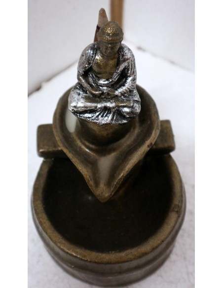 Fontana di fumo in resina con Buddha cm 14x12x14h oro e argento Ayurvedic