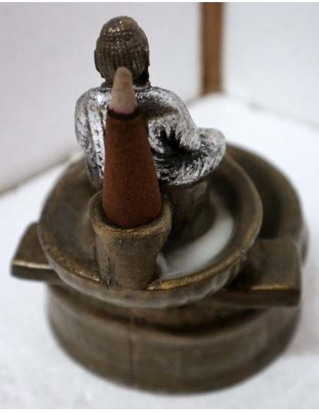 Fontana di fumo in resina con Buddha cm 14x12x14h oro e argento Ayurvedic