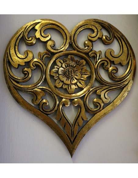 Pannello in legno mdf a forma di cuore oro anticato san Valentino