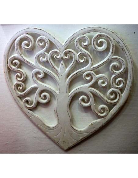 Pannello in legno mdf a forma di cuore bianco decapato san Valentino