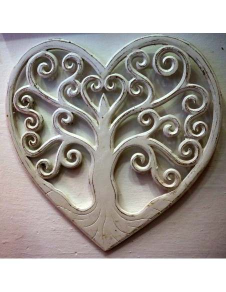 Pannello in legno mdf a forma di cuore bianco decapato san Valentino