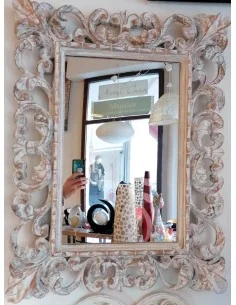 Specchio barocco in legno intarsiato cm 80x60 bianco... 2