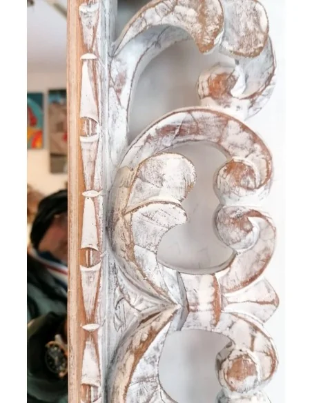 Specchio barocco in legno intarsiato cm 80x60 bianco decapato mod. tommy