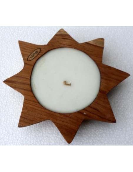 Candela profumata a forma di stella ai fiori di loto base in legno di teak