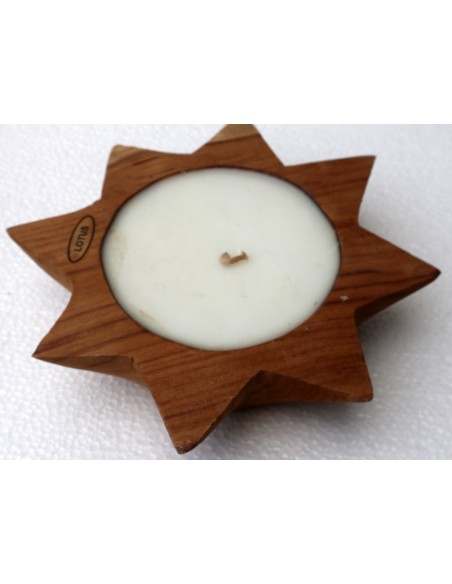 Candela profumata a forma di stella ai fiori di loto base in legno di teak