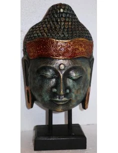 Testa di Buddha in legno decorata e dipinta a mano cm 40h
