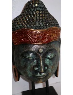 Testa di Buddha in legno decorata e dipinta a mano cm 40h 2