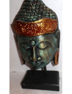 Testa di Buddha in legno decorata e dipinta a mano cm 32h 2