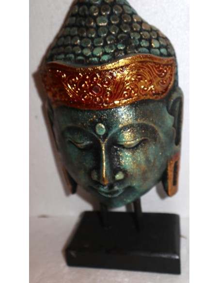 Testa di Buddha in legno decorata e dipinta a mano cm 32h