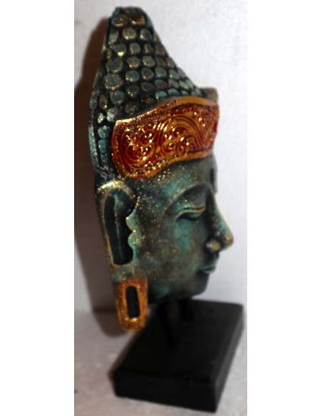 Testa di Buddha in legno decorata e dipinta a mano cm 32h