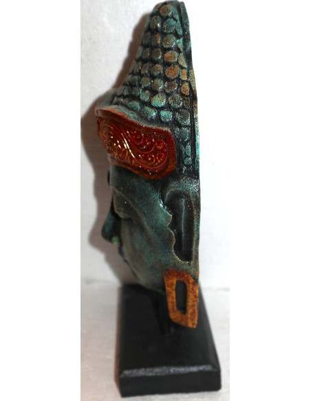 Testa di Buddha in legno decorata e dipinta a mano cm 32h