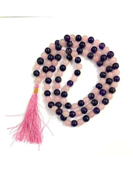 JAPA Quarzo rosa ed Ametista preghiera tibetana pietre cristalli veri