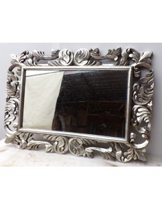 Specchio barocco in legno intarsiato cm 100x70 argento...