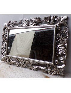 Specchio barocco in legno intarsiato cm 100x70 argento... 2